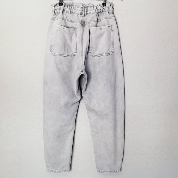 Zara Baggy Paperbag Elastic High Waist Light Grey Gray Denim Jeans Size 6 Ankle - Picture 6 of 16
